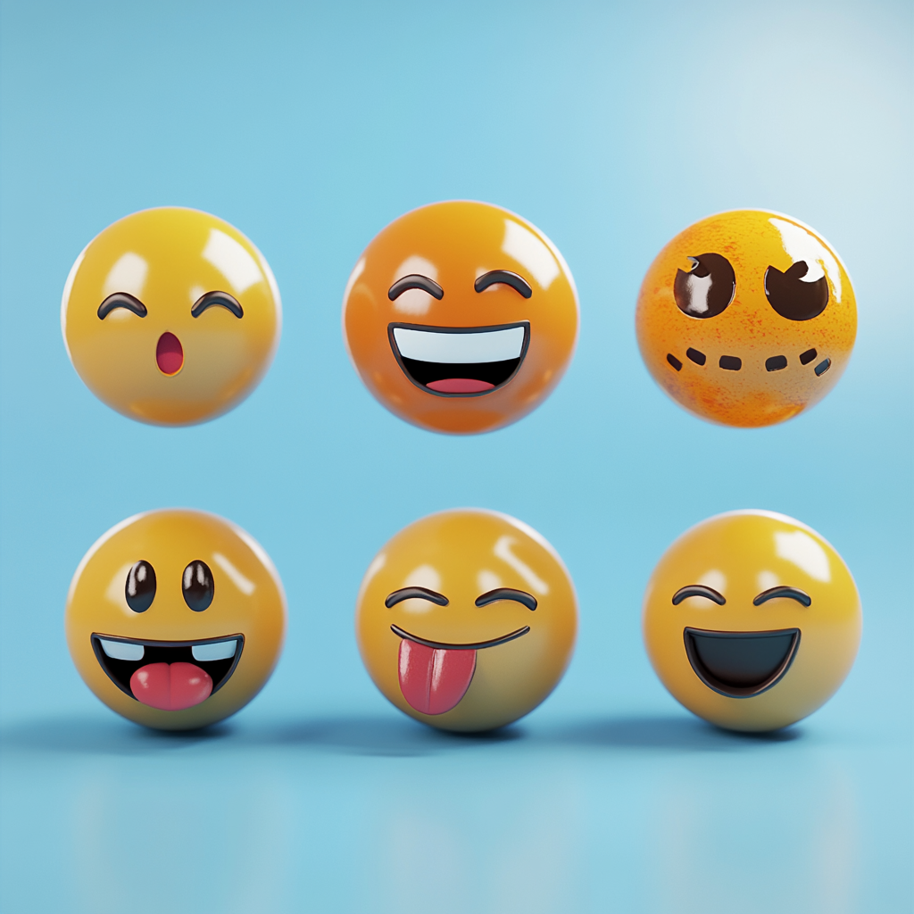 Emoji icons of Face, Blender 3D style, high resolution.