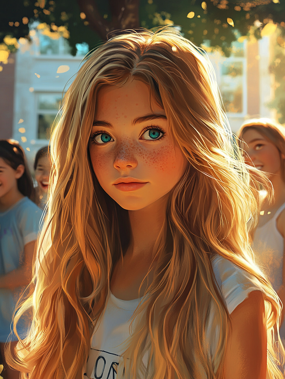 Emotional 12-Year-Old Girl with Heterochromia Painting