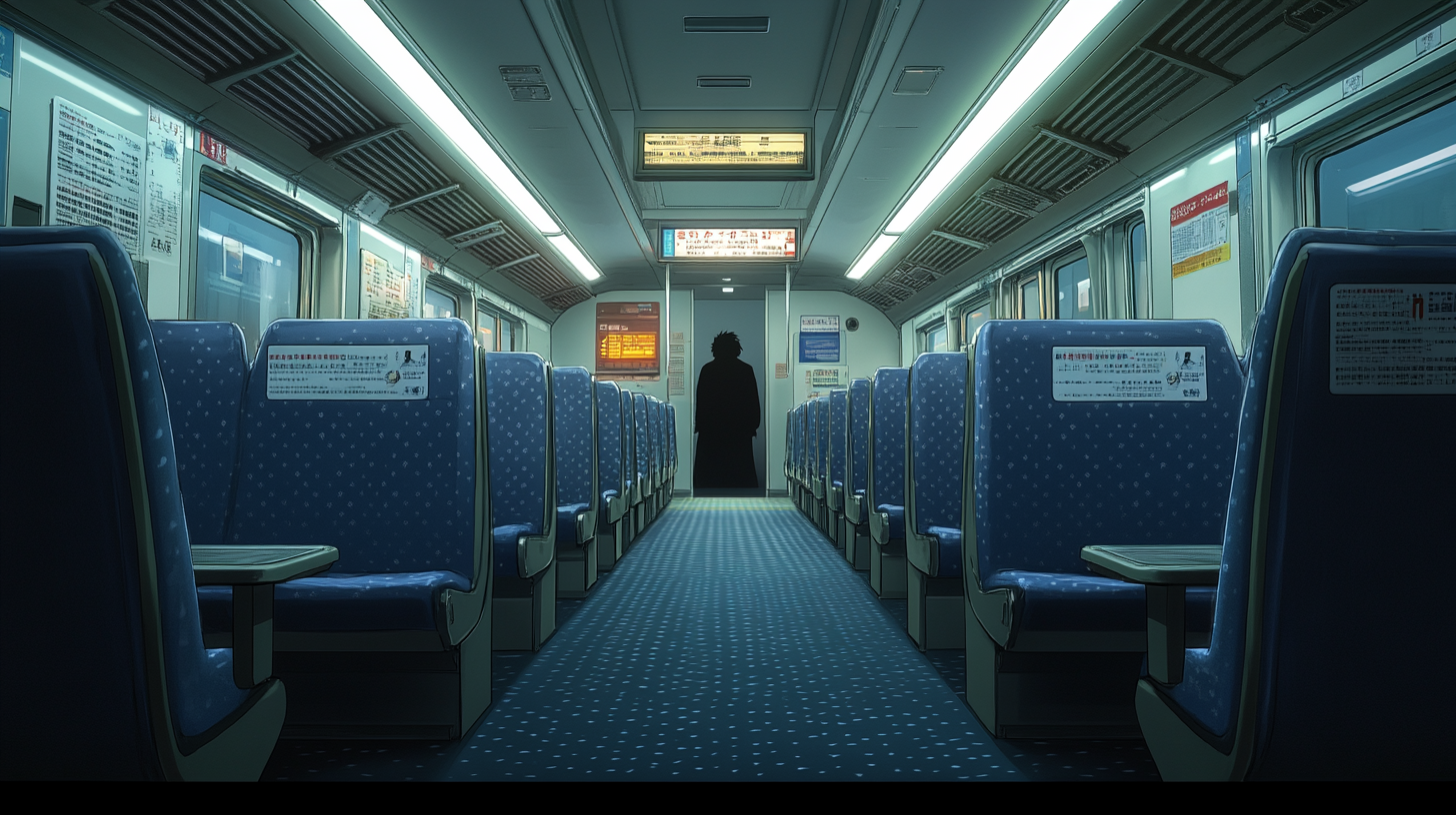 Empty Bullet Train Interior with Sinister Shadow