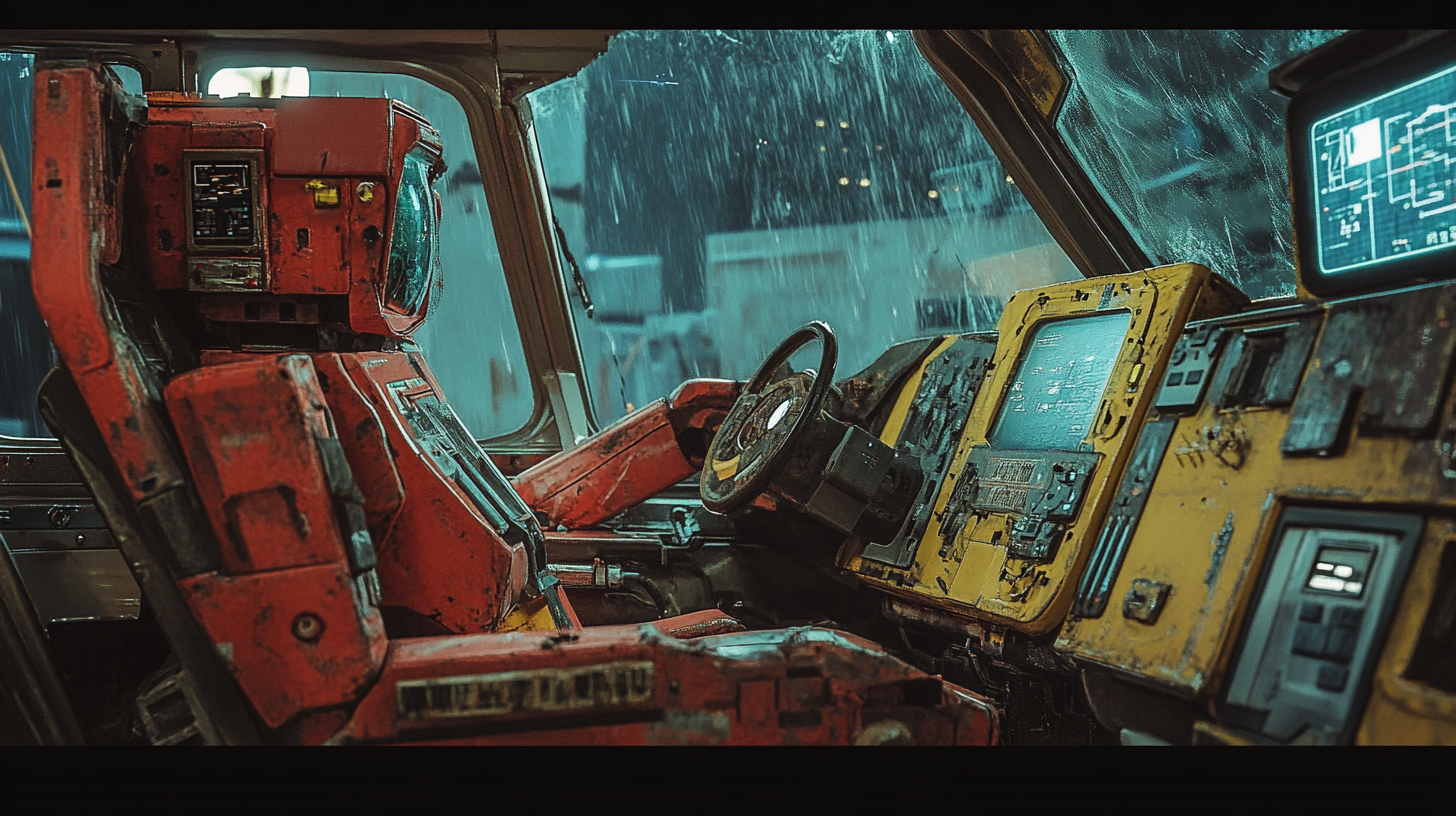 Empty cockpit of giant robot in retro style