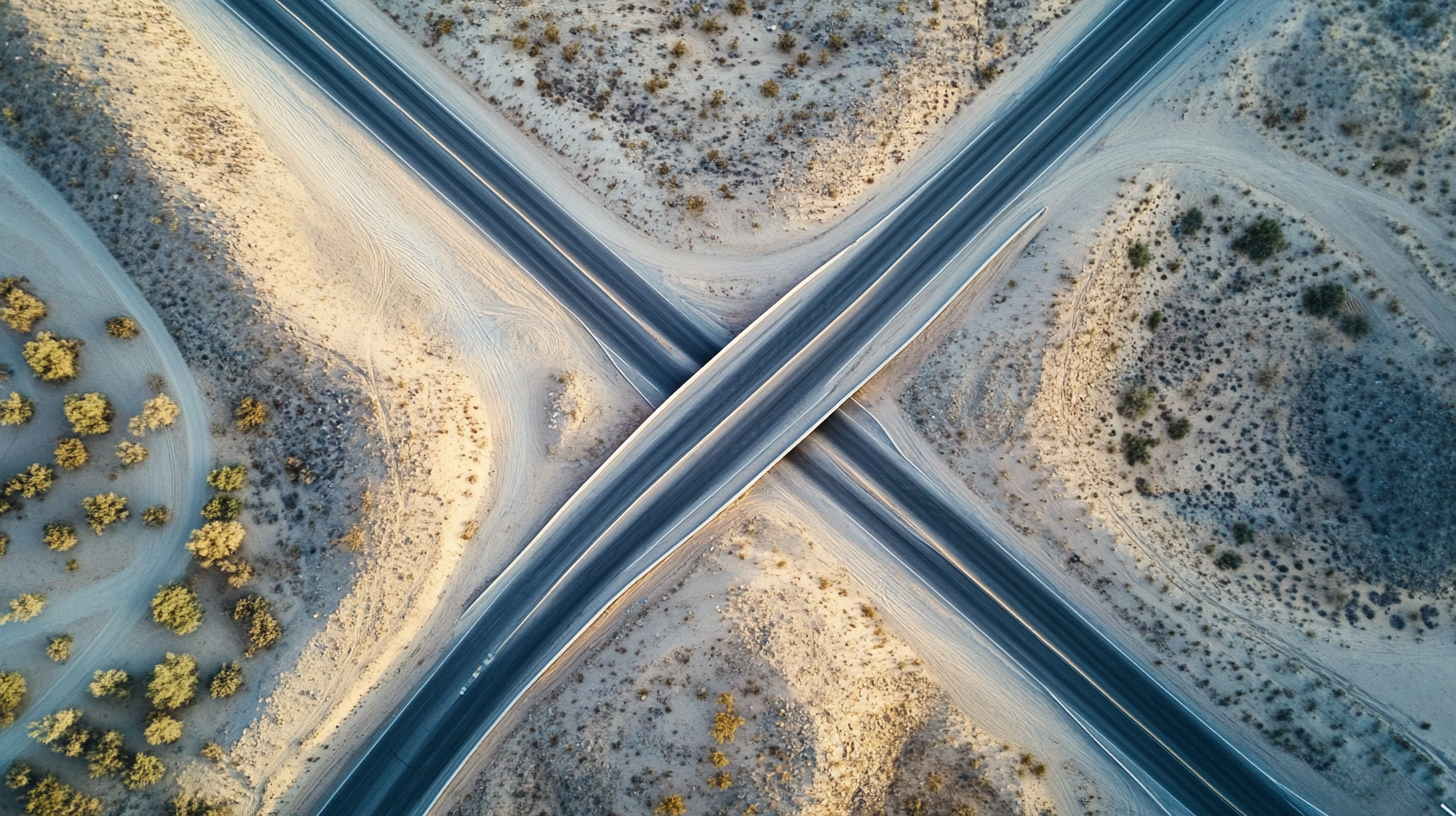 Empty desert with highway, 2D horizontal top-down view.