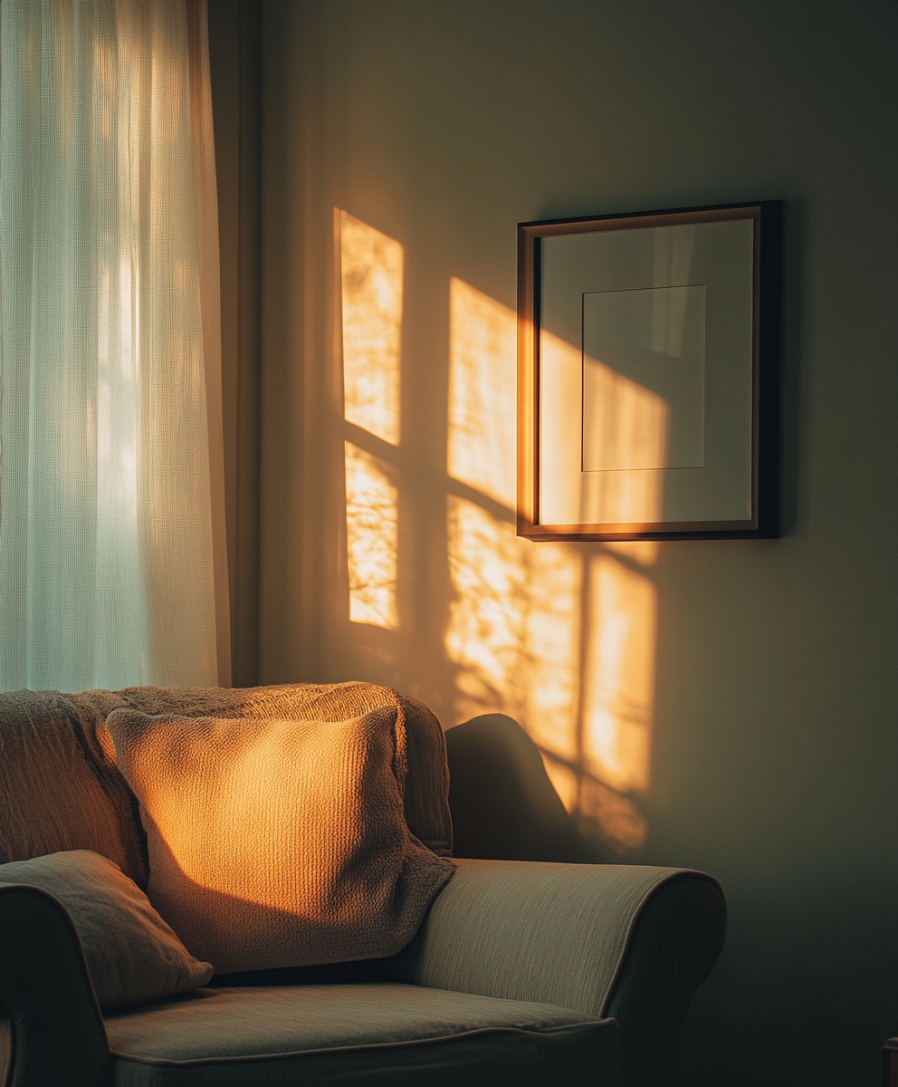 Empty frame on wall in cozy room