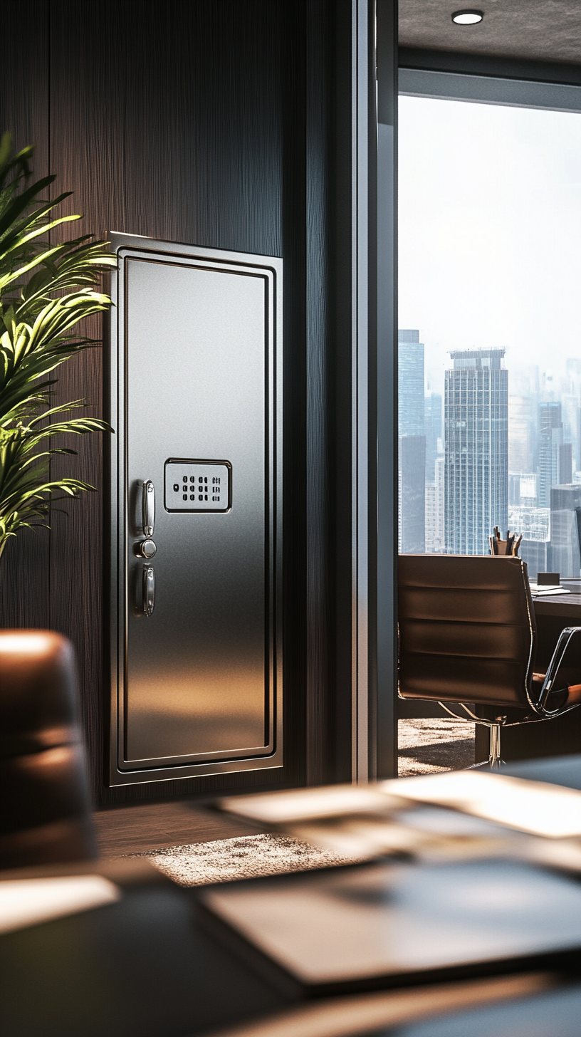 Empty safe in executive's office, contents missing.