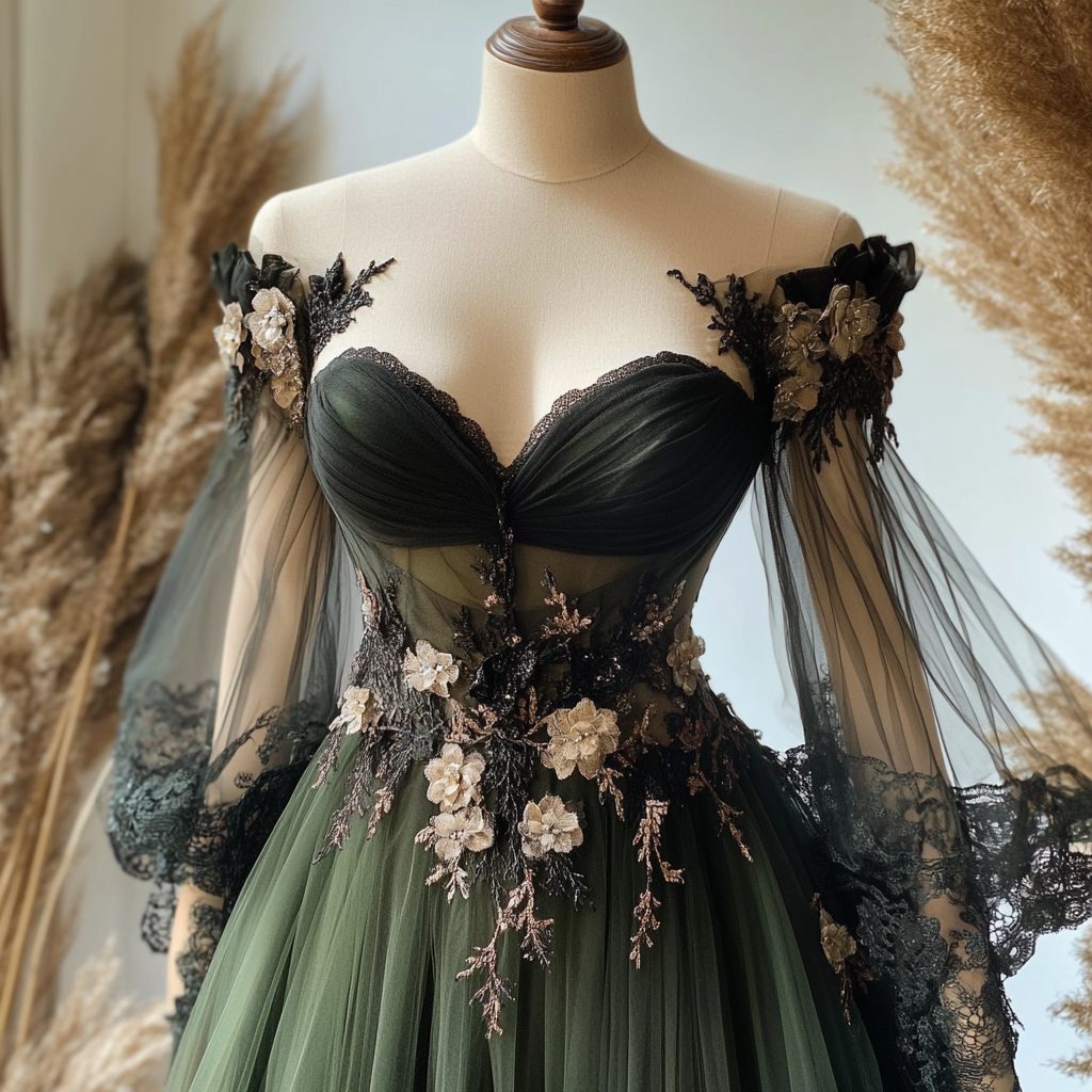 Enchanted forest theme gown on mannequin display