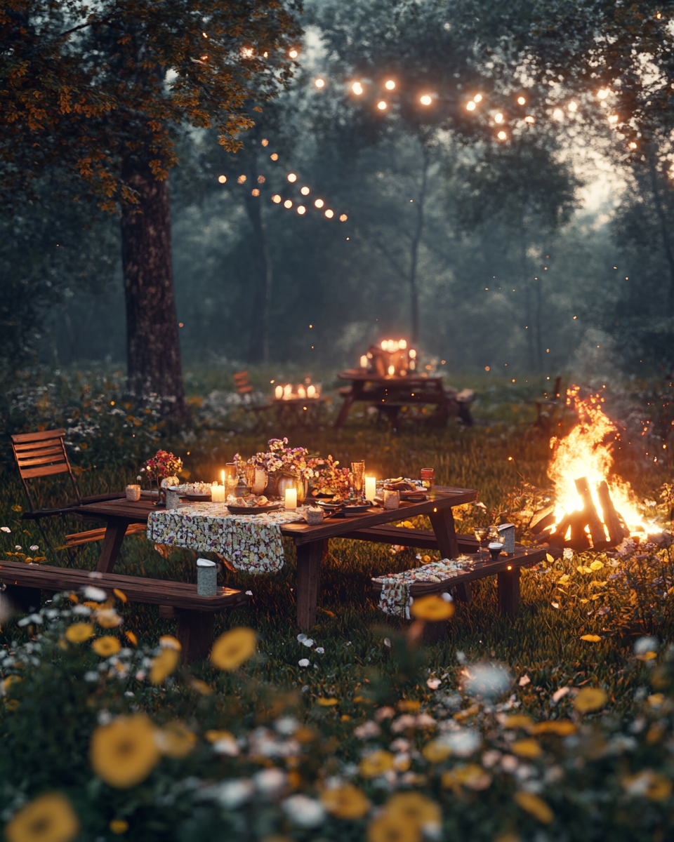 Enchanting Countryside Evening Gathering Scene - Nature Theme