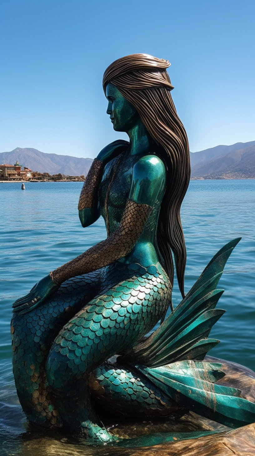 Enchanting Mermaid on Lake Titicaca with Andean Mountains