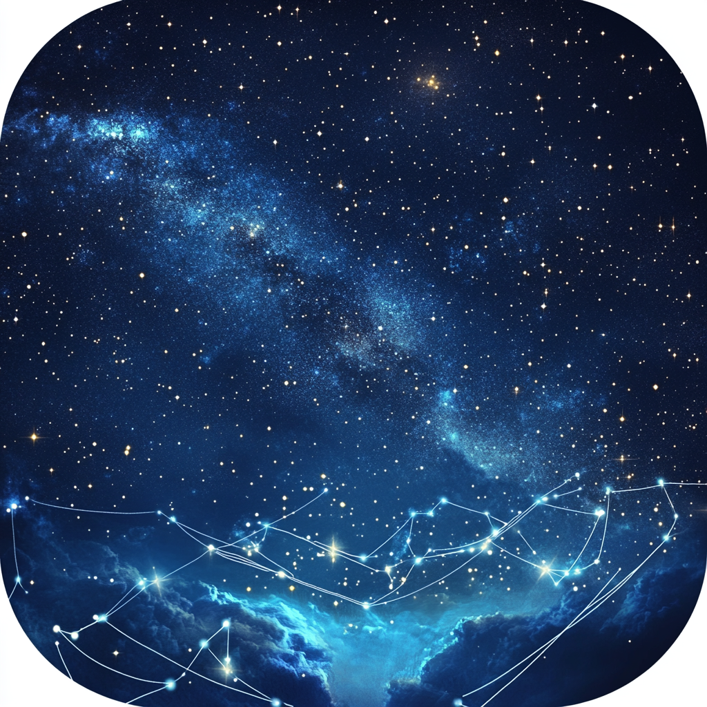 Enchanting app icon with playful constellation and stars.