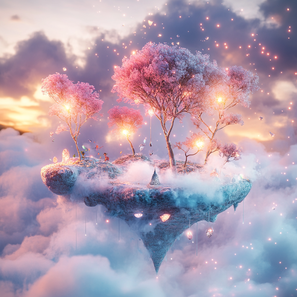 Enchanting scene with whimsical elements in dreamy setting.