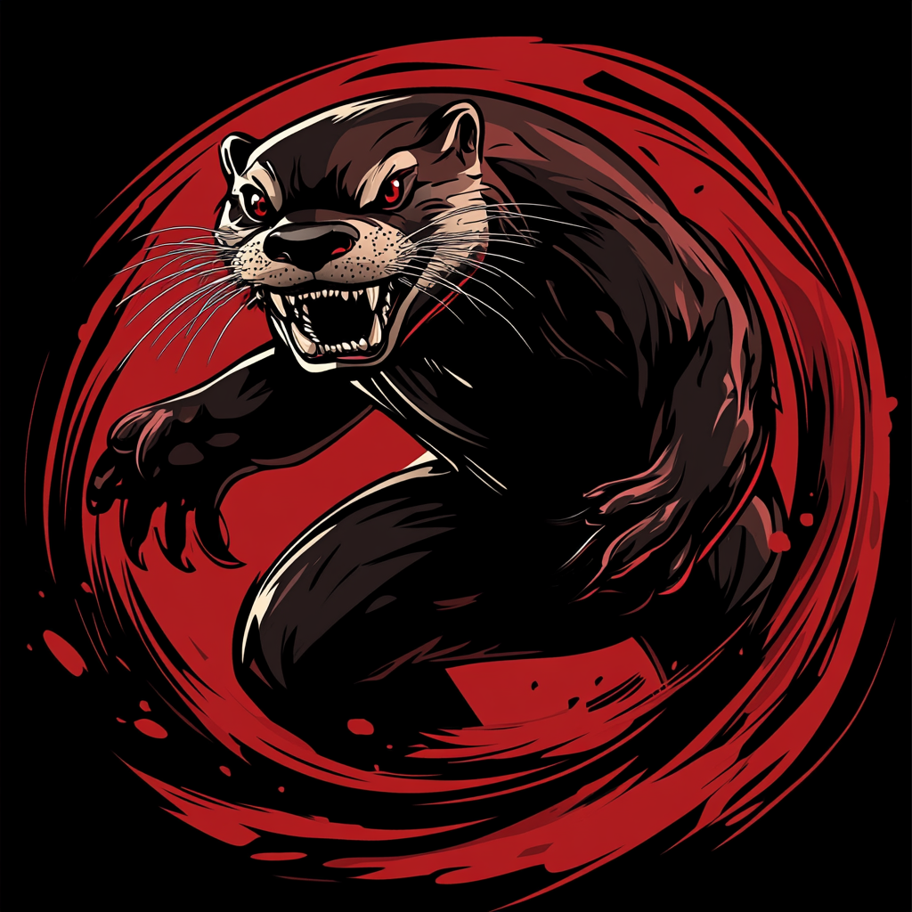 Energetic, fierce Amazonian otter mascot running towards you.