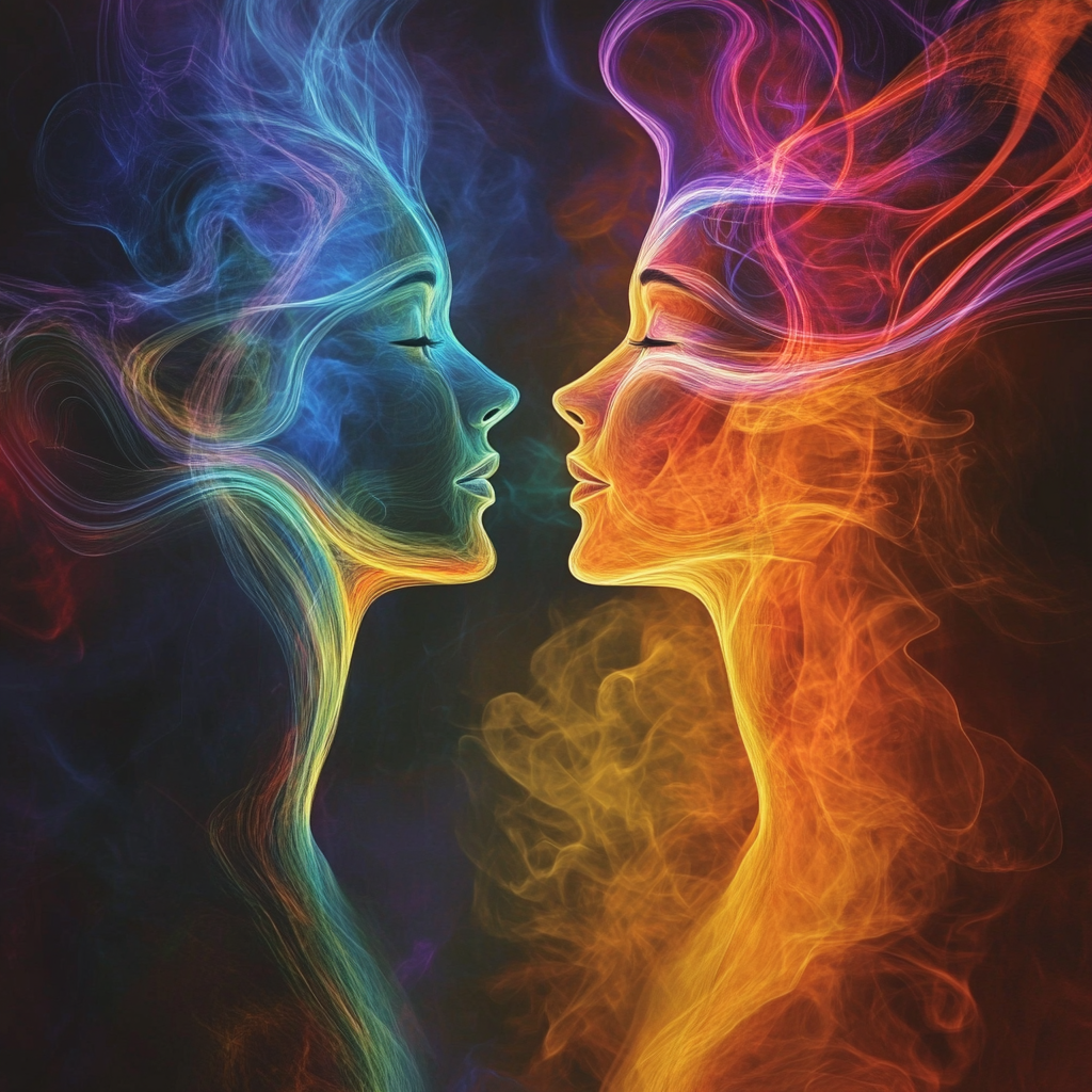 Energy waves connecting chakras between two people 