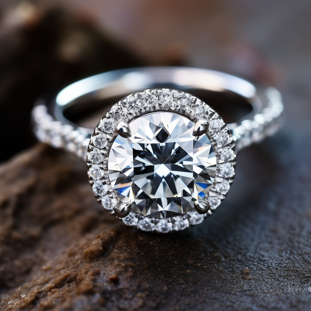 Beautiful silver engagement ring with diamond halo