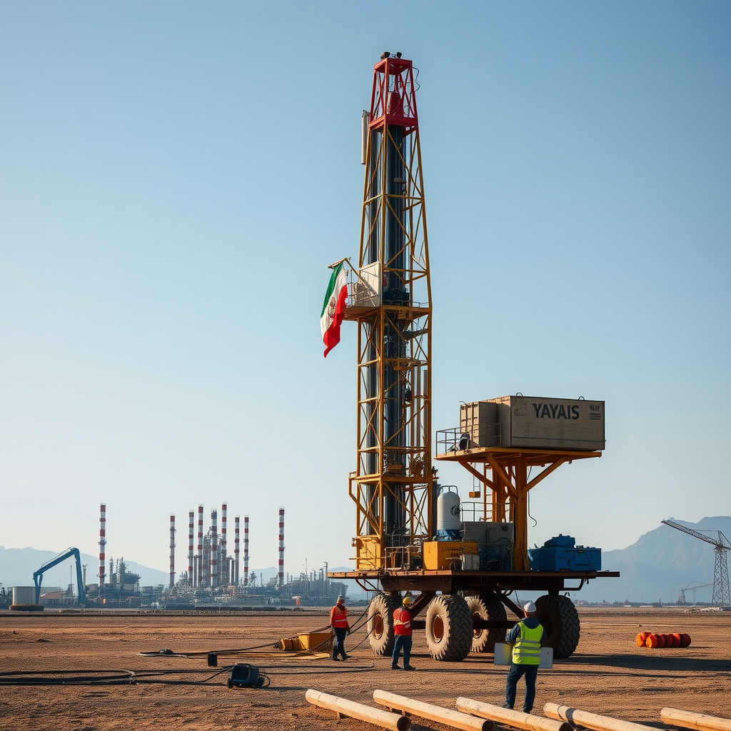 Engineers at Iranian oil rig and refinery