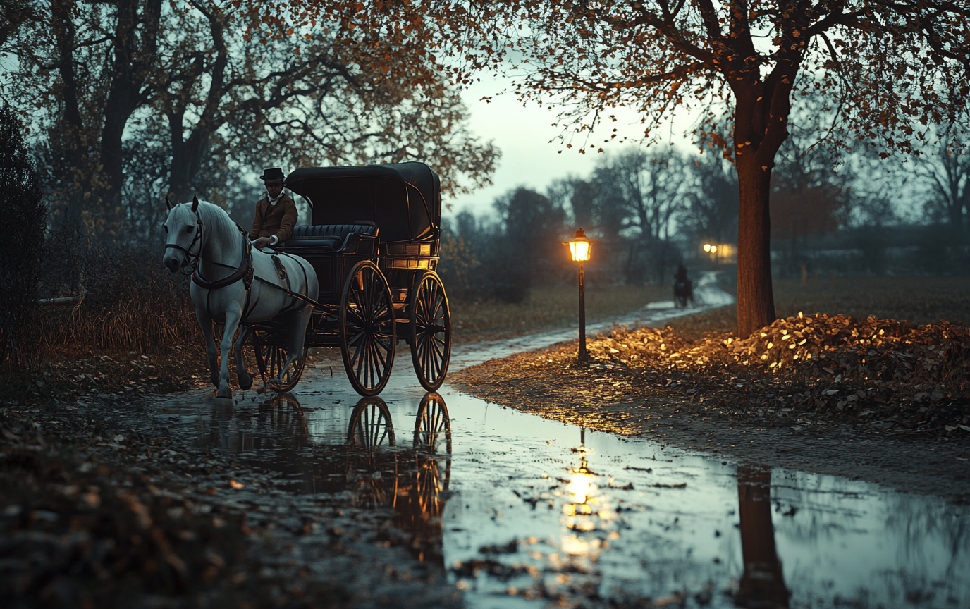 English Horse Cart Racing Through 1900 Countryside