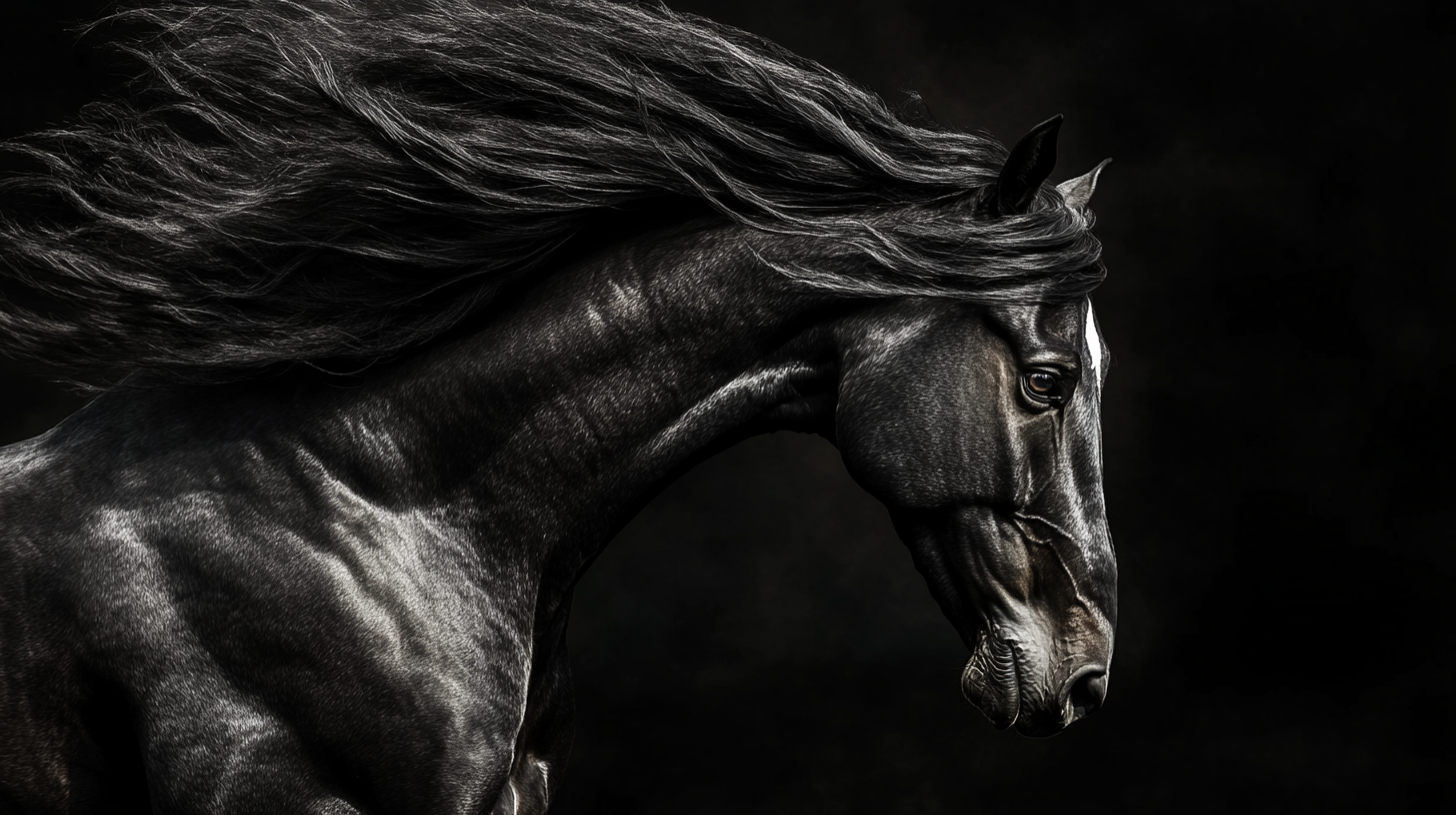 Epic Black Horse with Flowing Mane in Air - AR 16:9, V 6.1