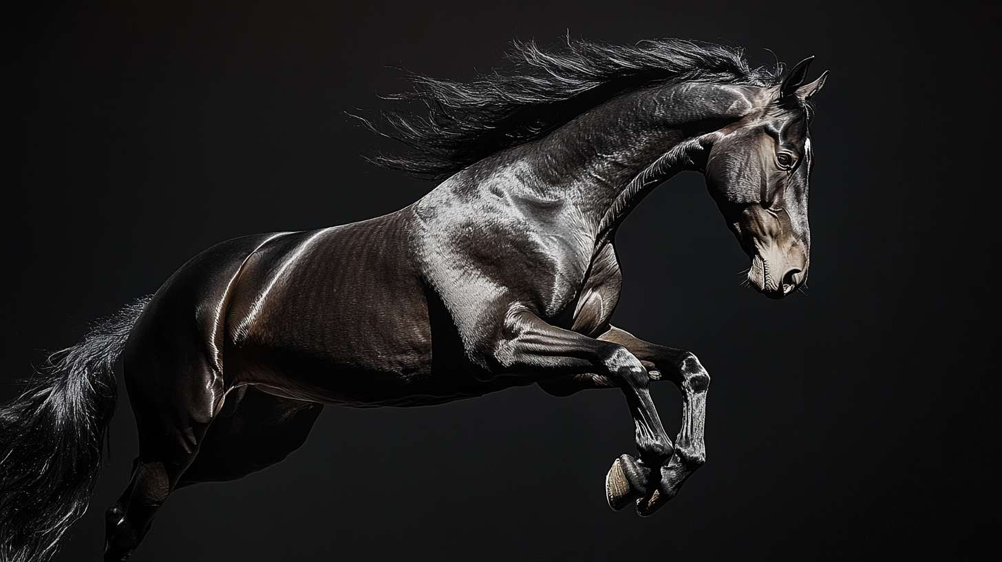 Epic Hyperrealistic Black Horse Flying Right Background Photo