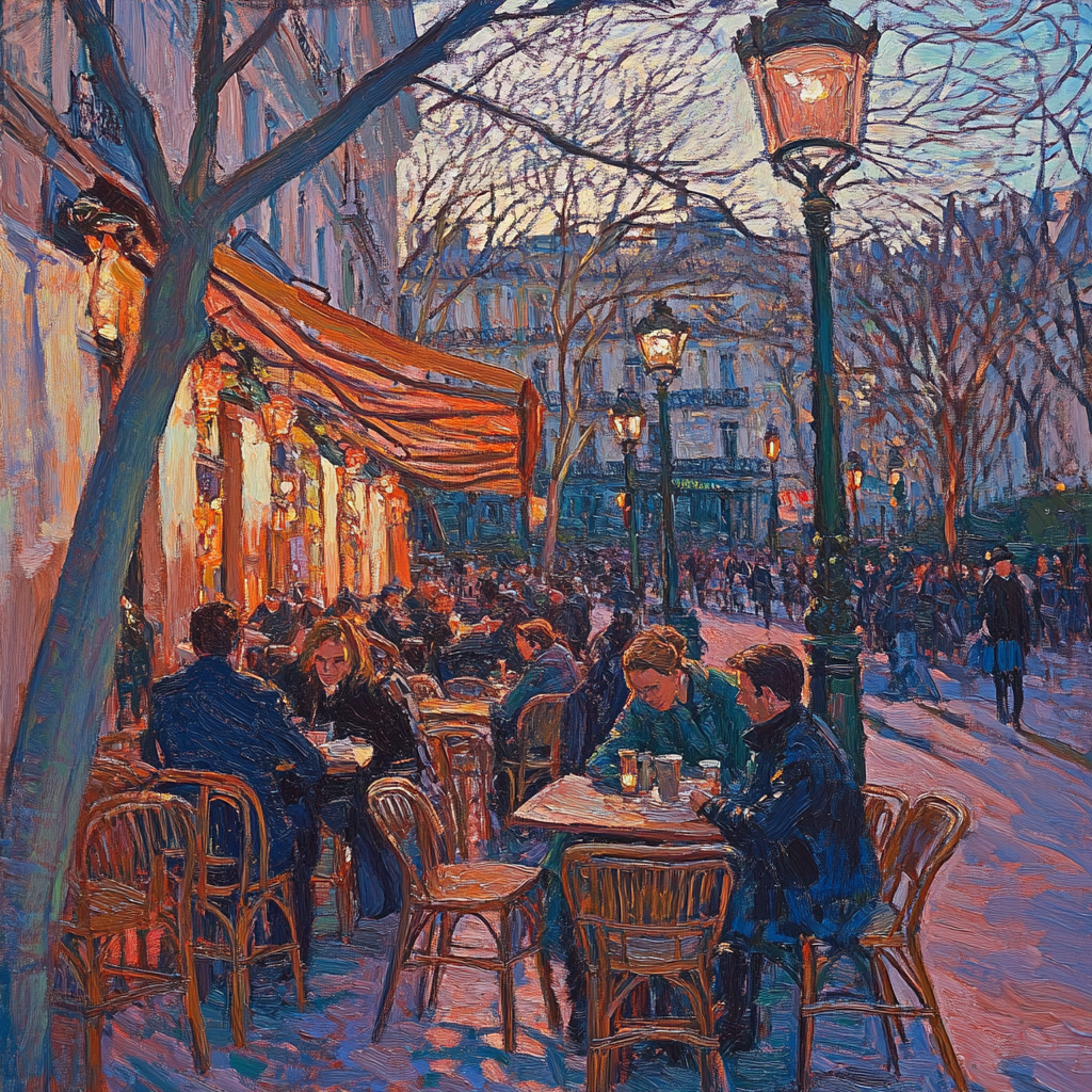 Erin Hanson painting in Paris, holographic, rococo style.