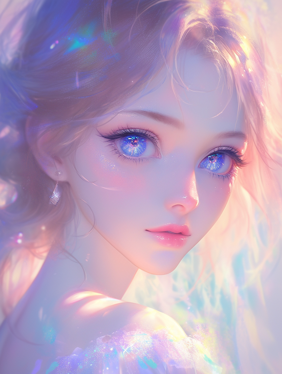 Ethereal Anime Girl with Sparkling Blue Eyes