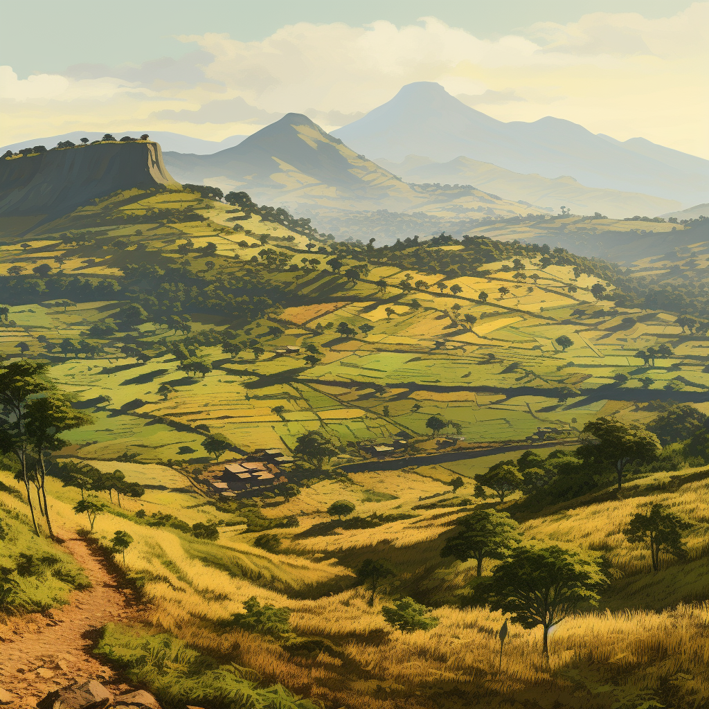 Ethiopian Landscape Digital Drawing - Stock Photo