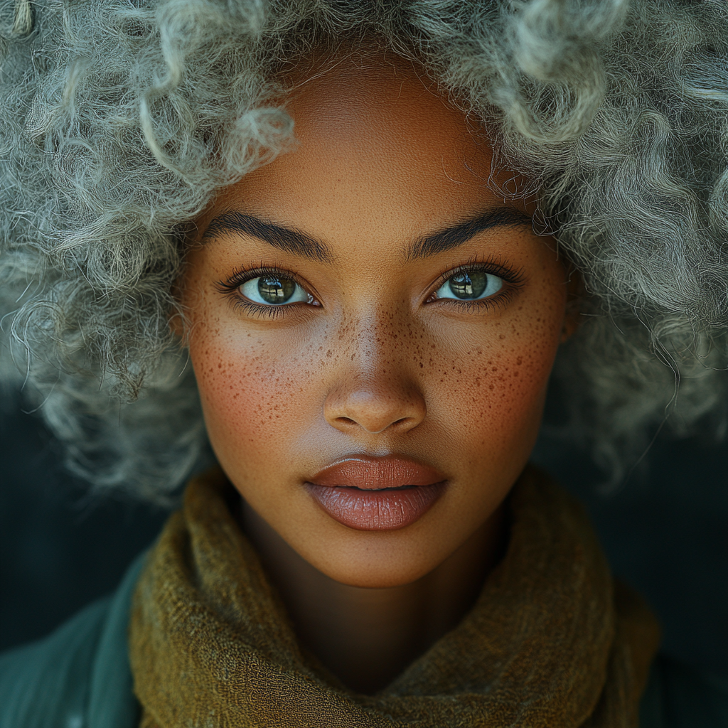 Ethnic fusion beauty, unique features, stunning portrait photo.