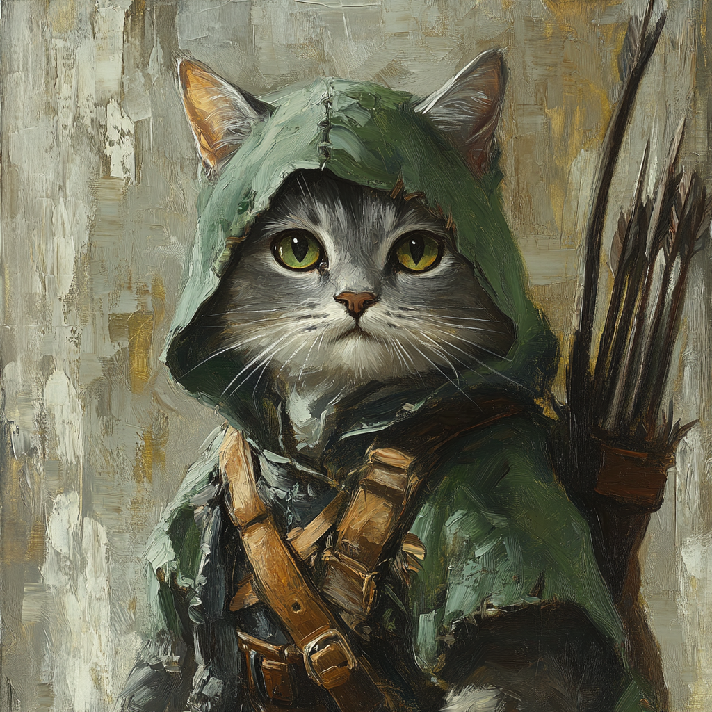 European Shorthair cat in Robin Hood costume.