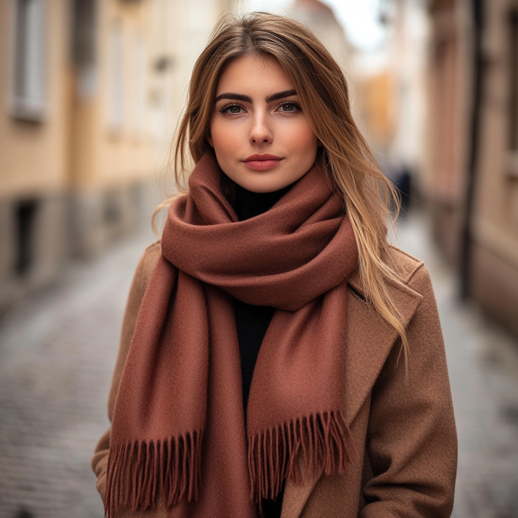 European female mid 30's in Rosewood Cashmere Scarf 