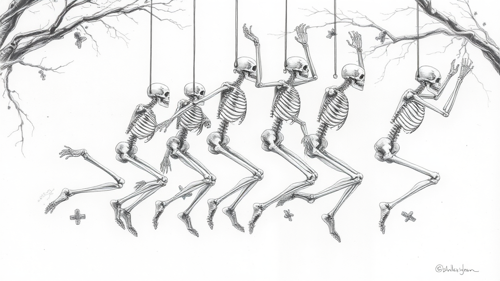 Evolving skeletons mid-fall: An artistic journey