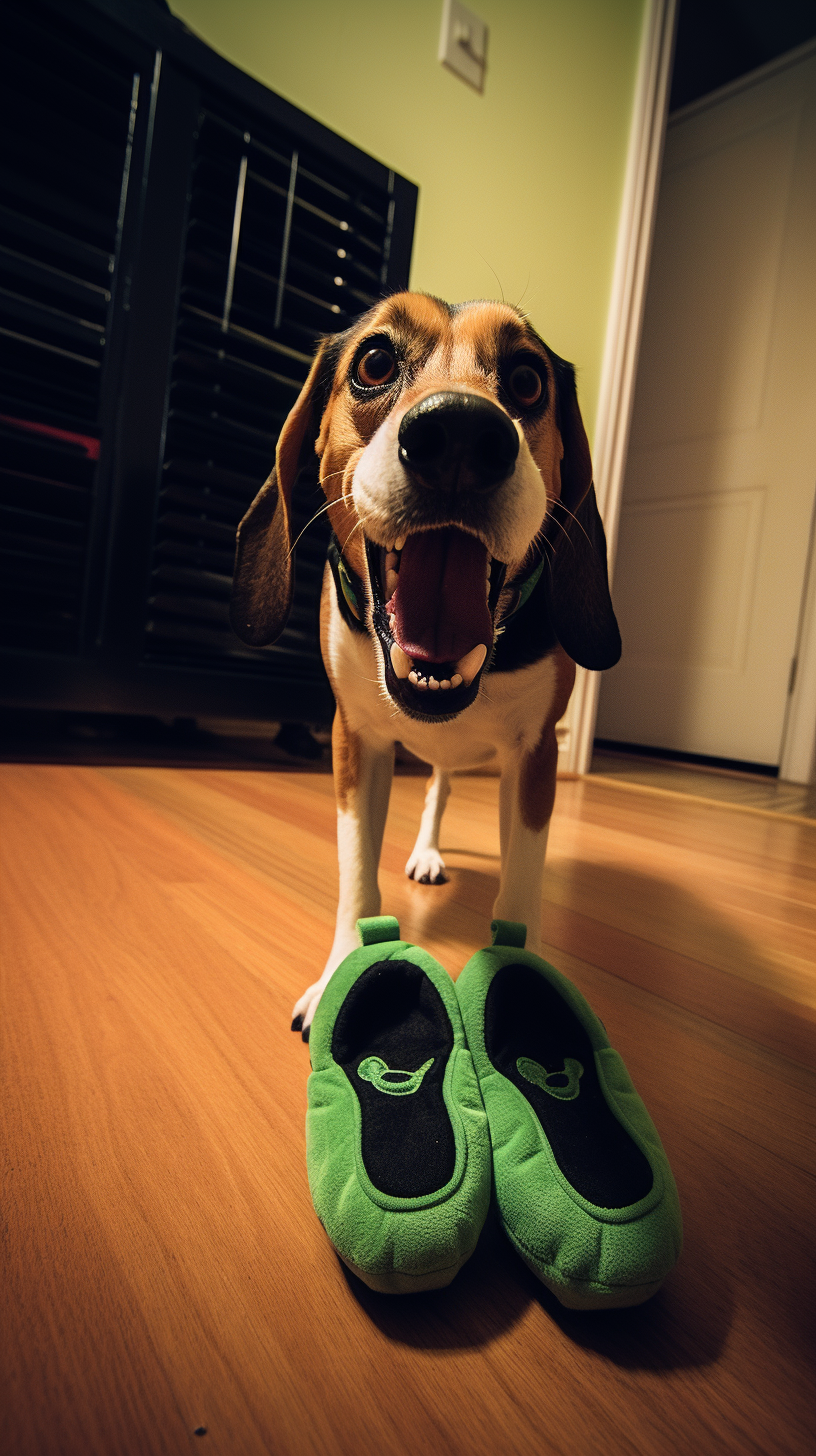 Excited Beagle with black ears and tongue out, high resolution.