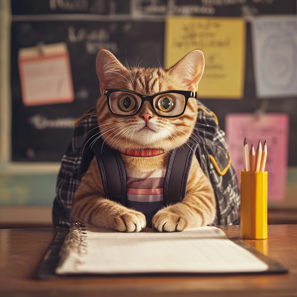 Excited Cat on First Day of School 