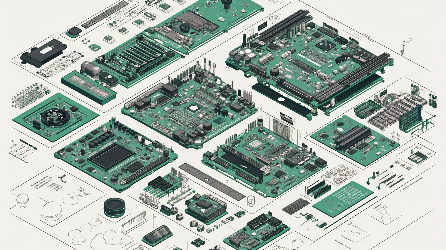 Exploded view of electronic device components with details.