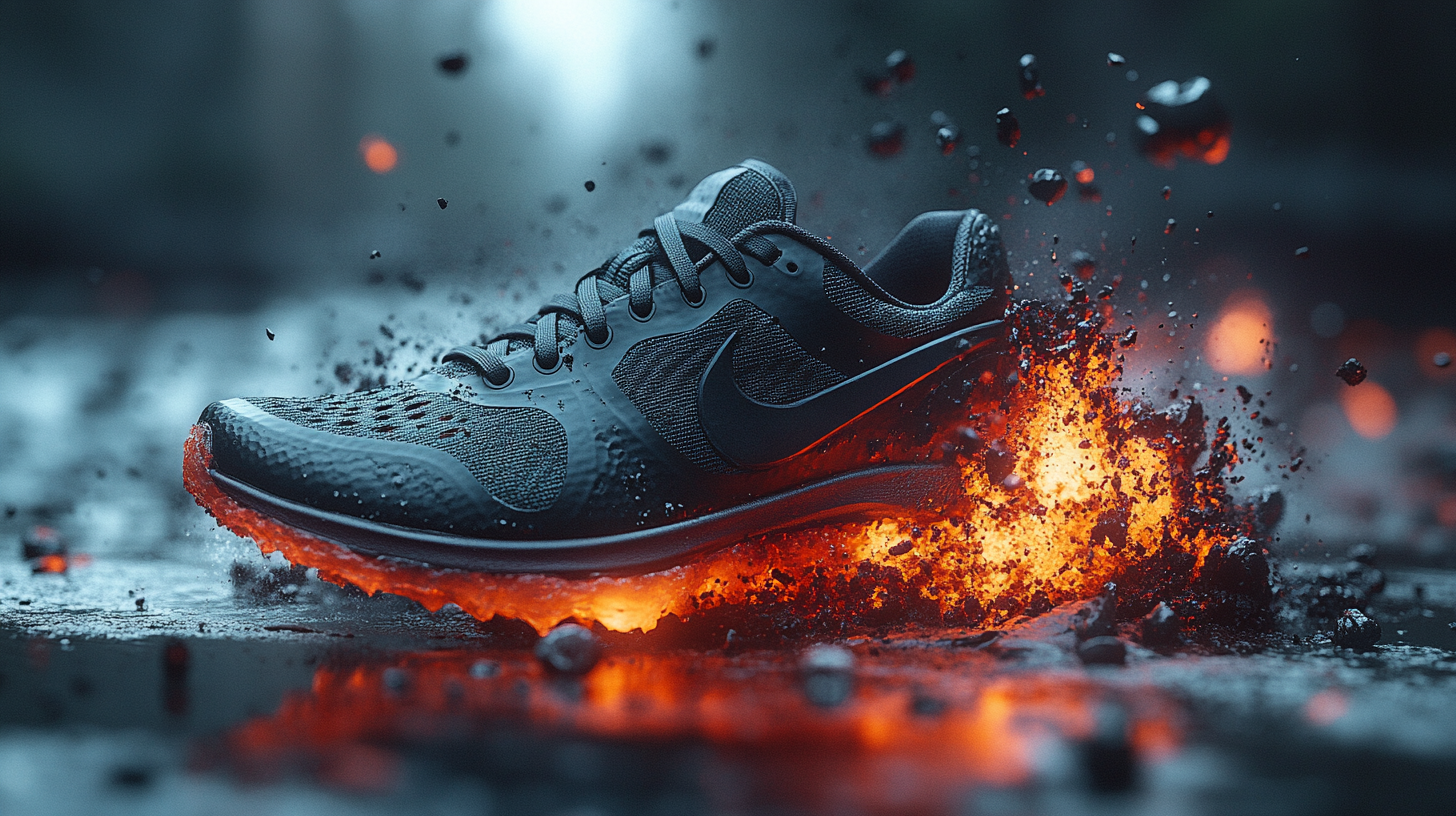 Explosive Nike Sneaker Product Photography: Magma and Volcanic Rock