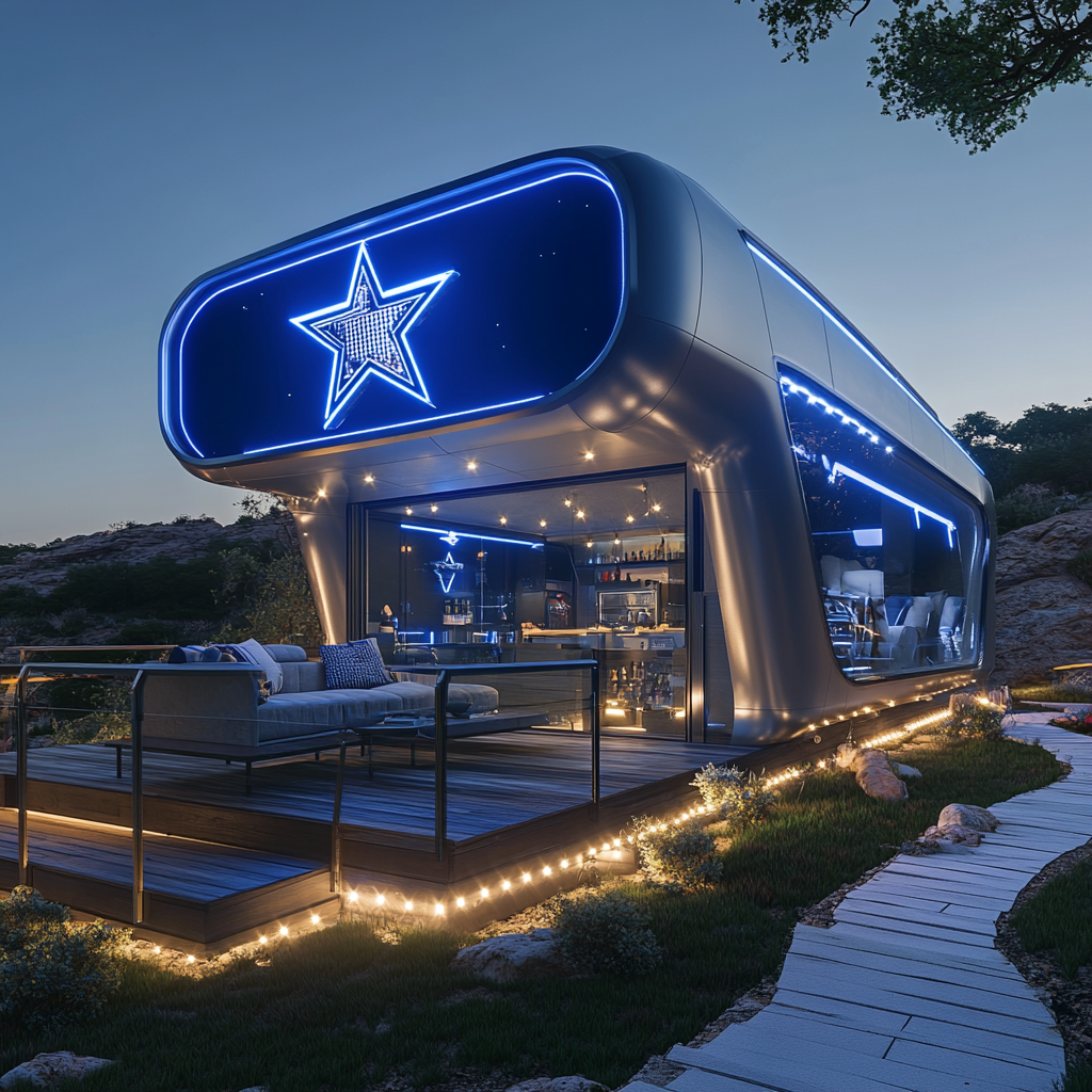 Extra large modern camper pods with Dallas Cowboy theme.