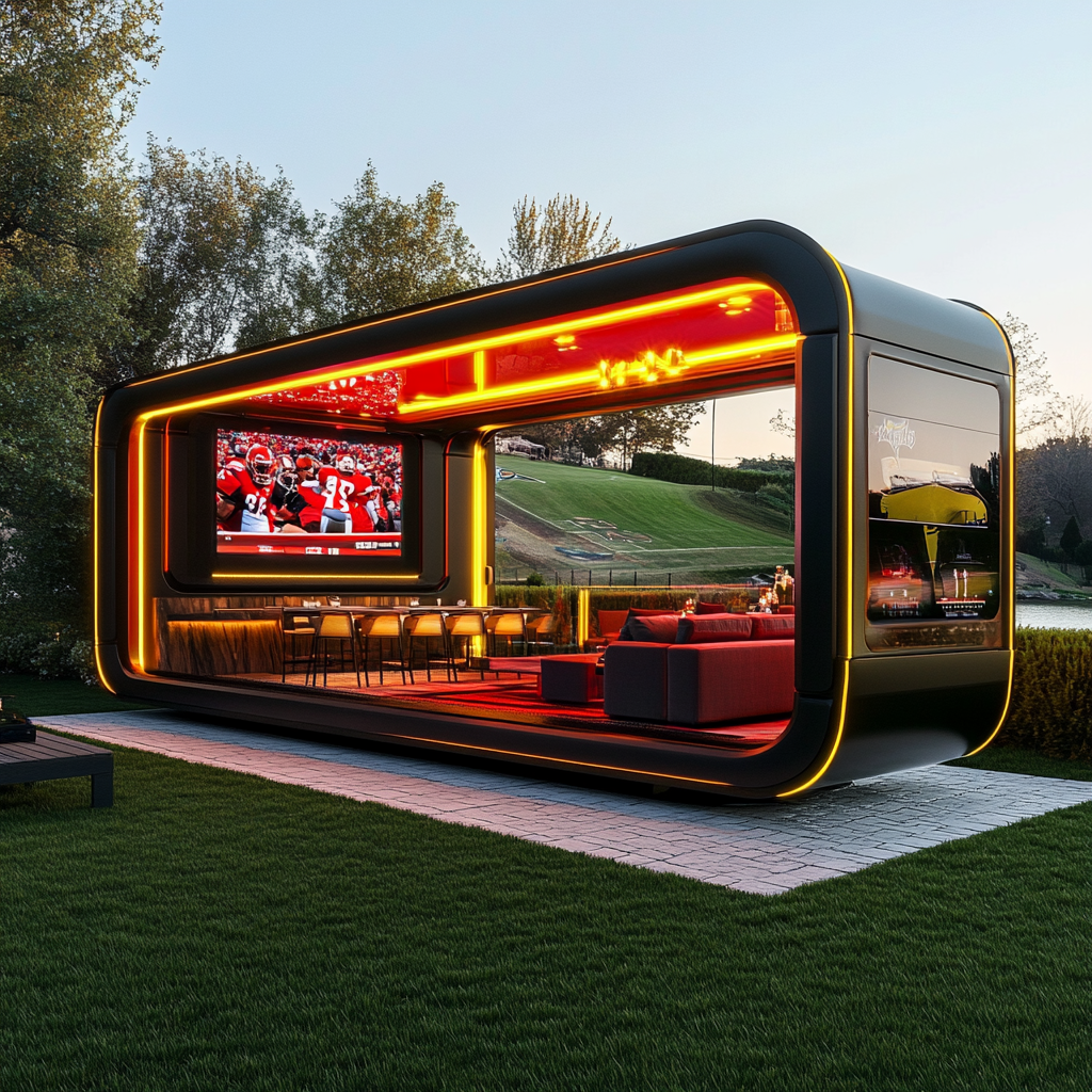 Extra large modern camper pods with sports themed interior.