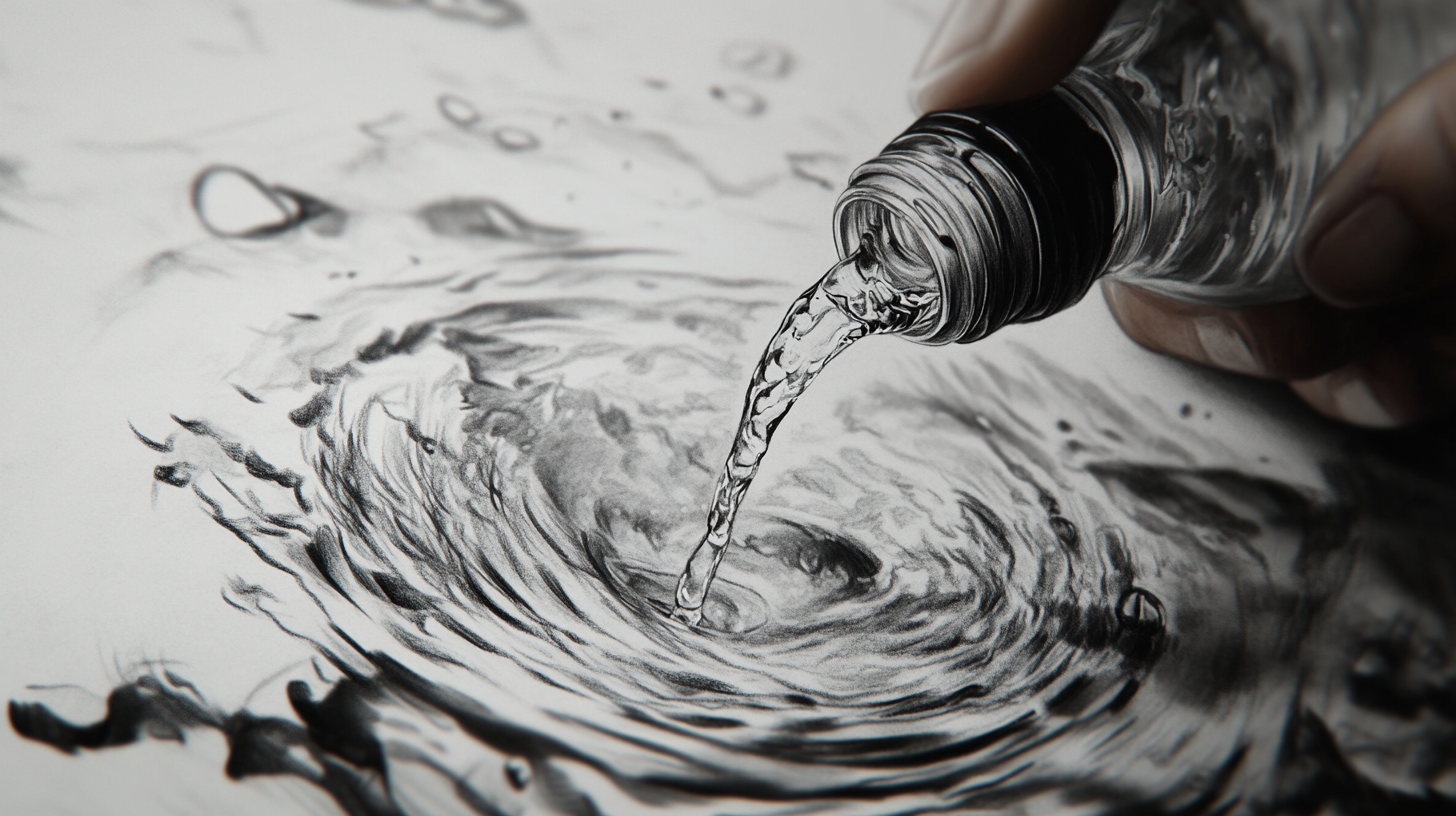 Extreme close up of water drop falling in bottle.