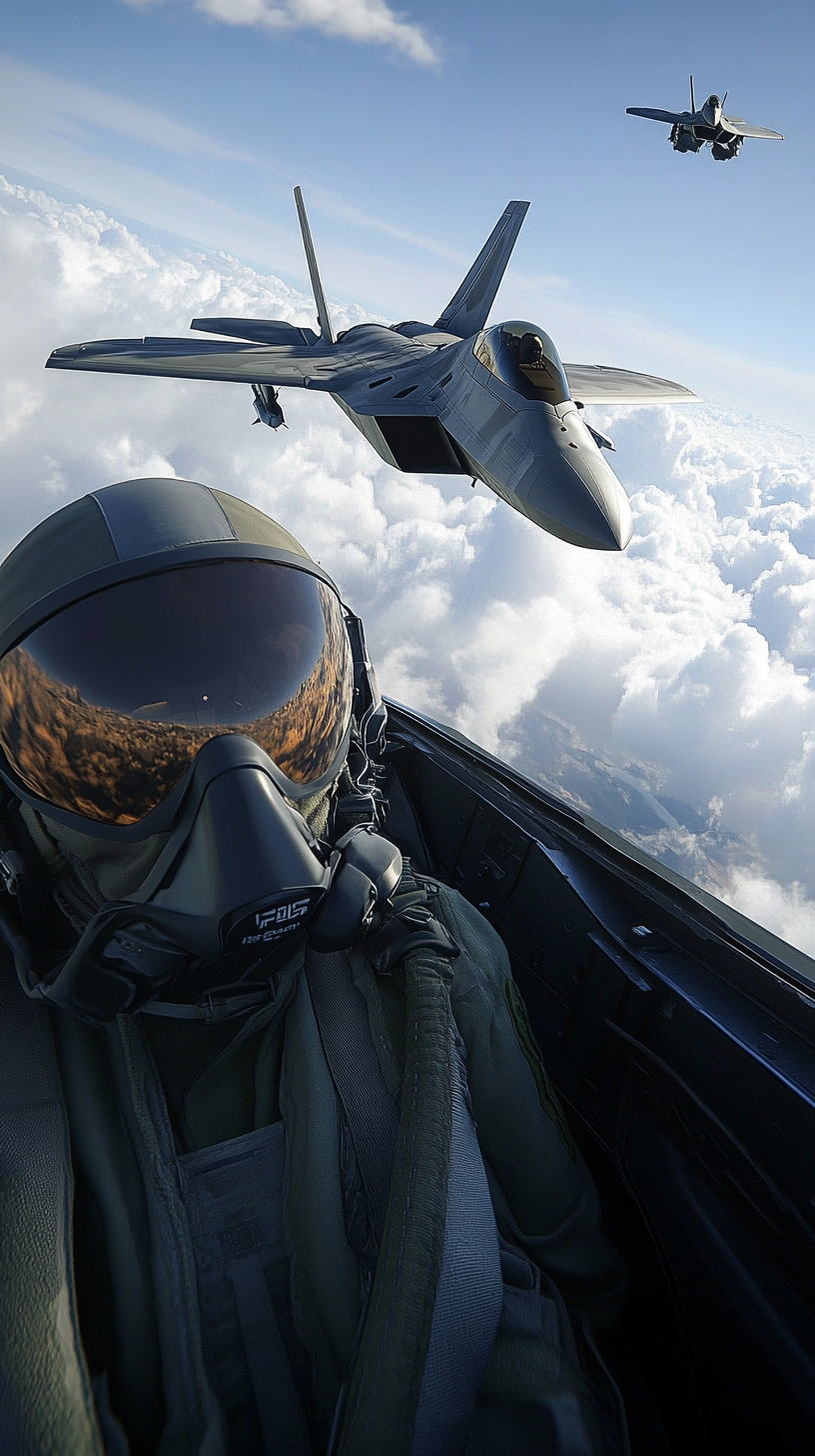 F-22 Raptor blends with horizon, F-15 pilots search.