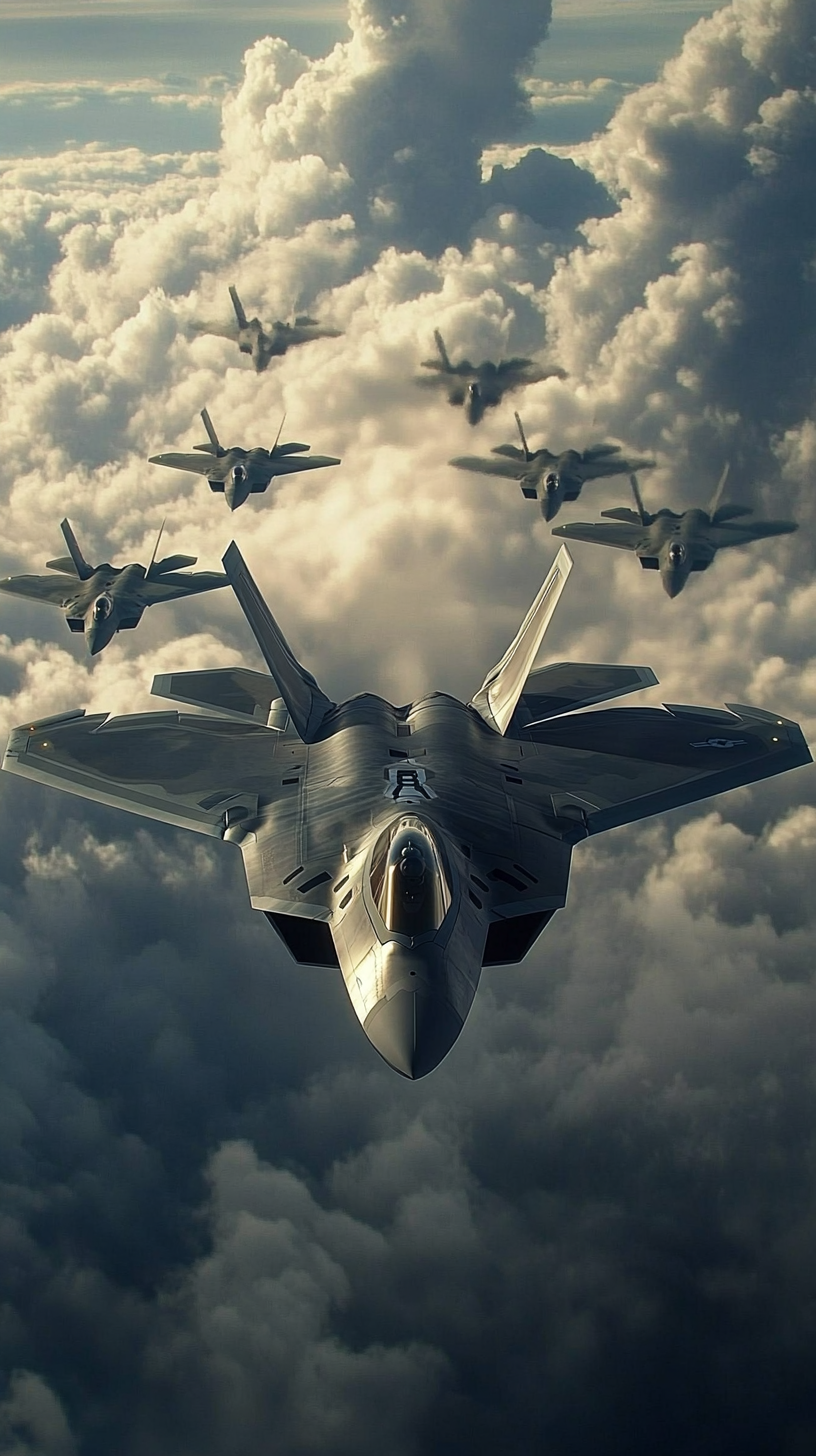 F-22 Raptor in stealth, F-15 Eagles unable to locate.