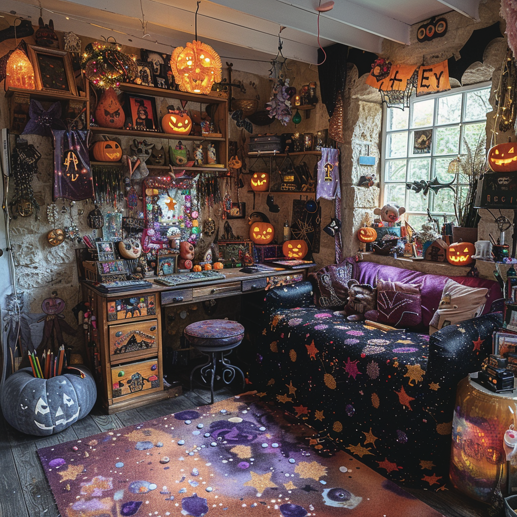 Fairy Core Halloween Gothic Living Room With Crafting Supplies