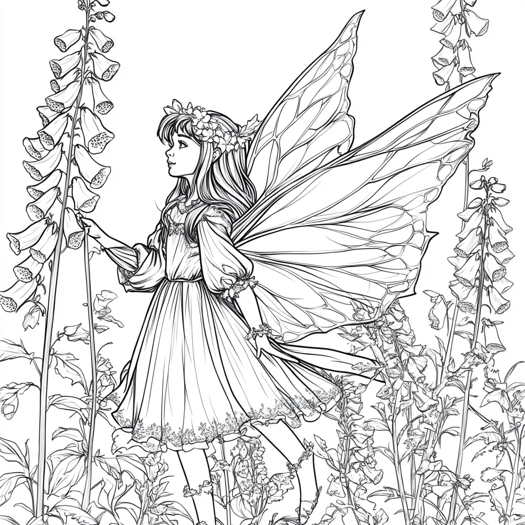 Fairy Foxglove Flower Coloring Page for Kids 