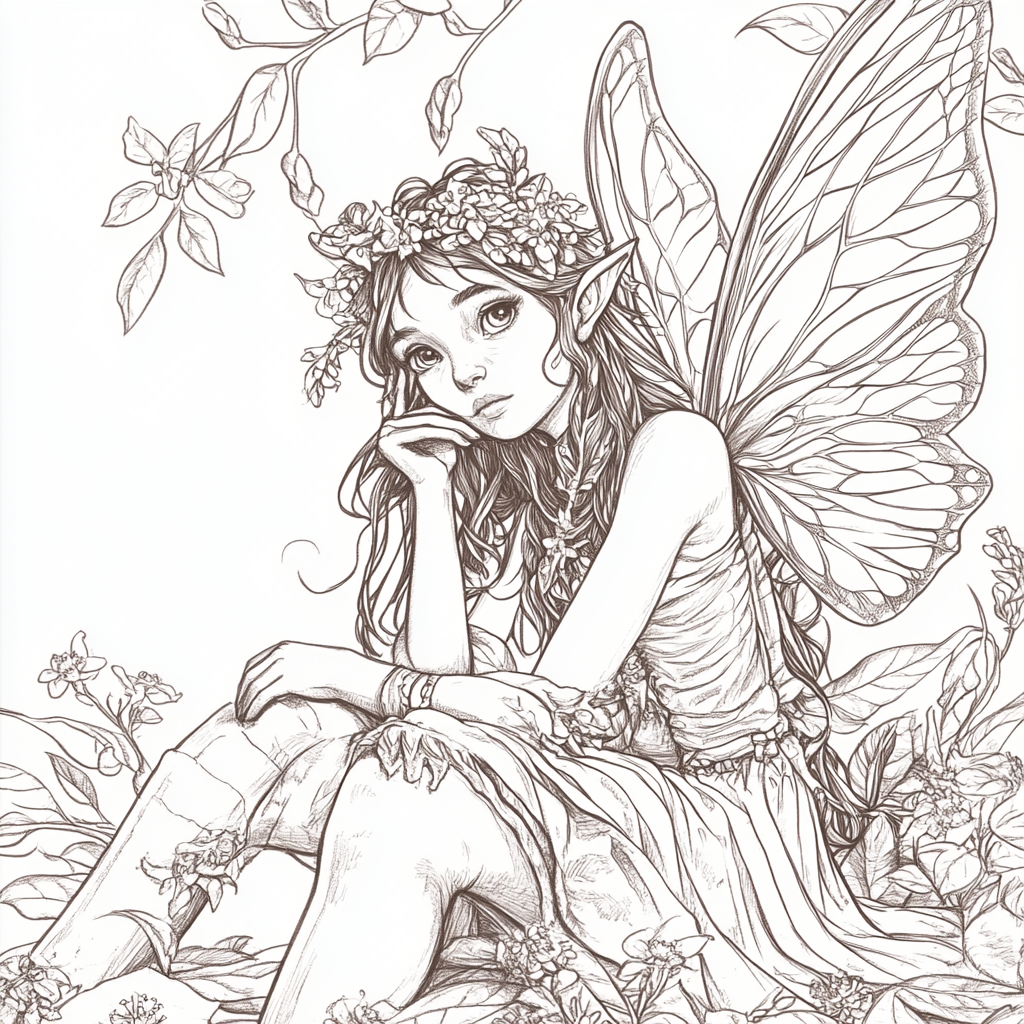 Fairy of the Honeysuckle - Cartoon Coloring Page