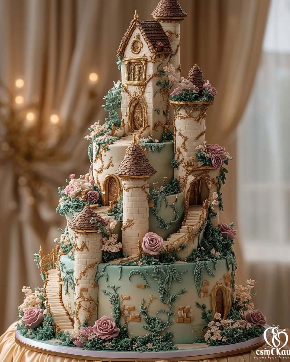 Fairytale Tower Wedding Cake with Fancy Details