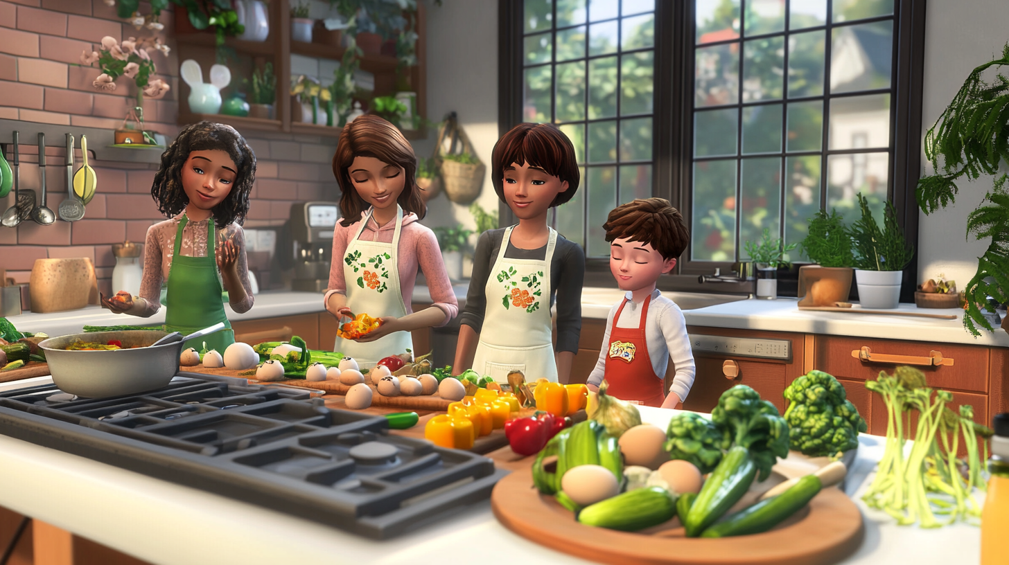 Family Cooking Together in a Bright Kitchen