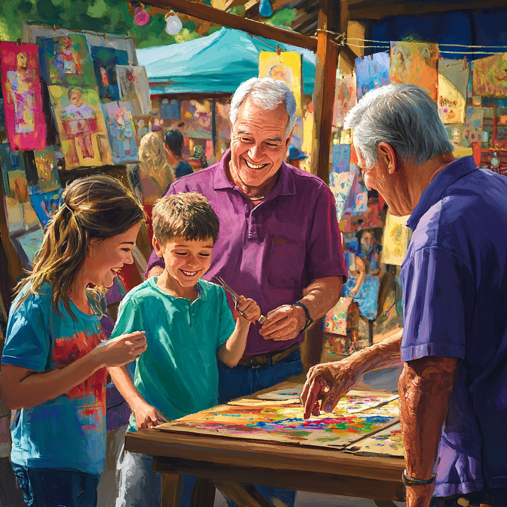 Family at lively senior and creativity fair event