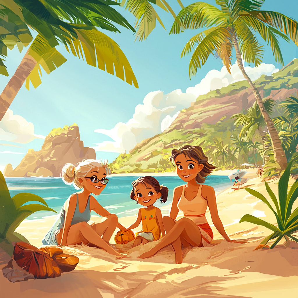 Family enjoying sunny Hawaii beach together