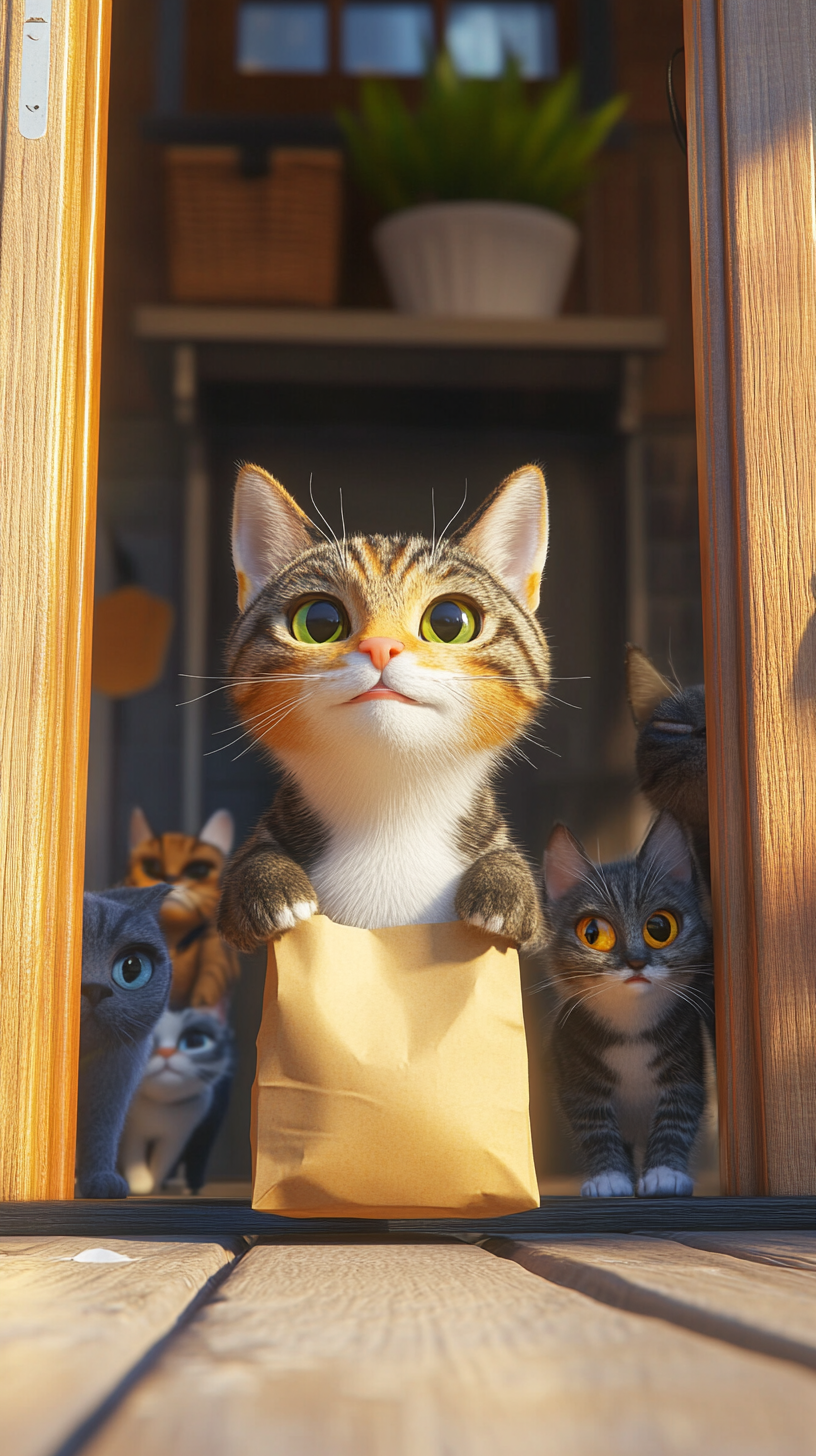 Family of Cats Welcoming Owner Home