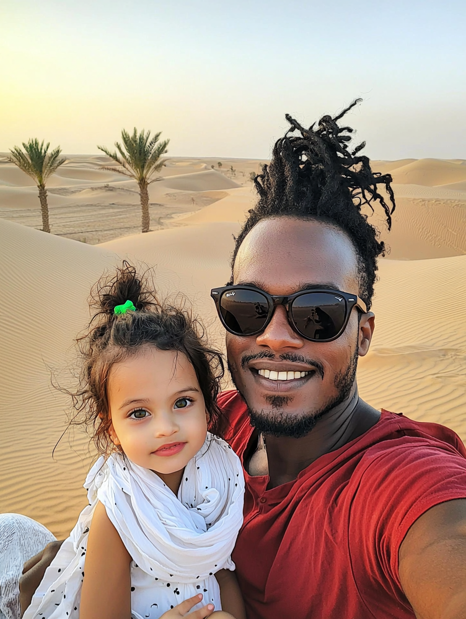 Family portrait in Dubai desert at sunset