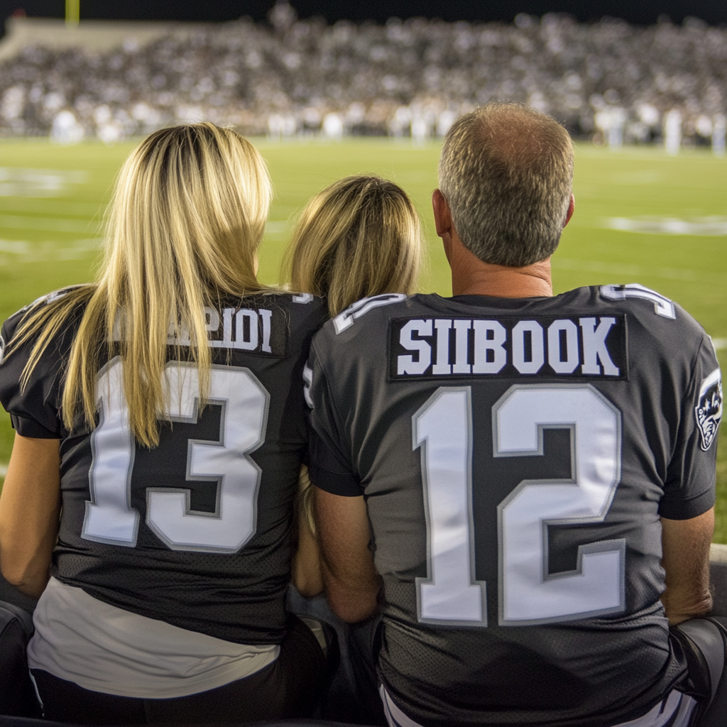 Family wearing Raiders jerseys with last name Siblock.