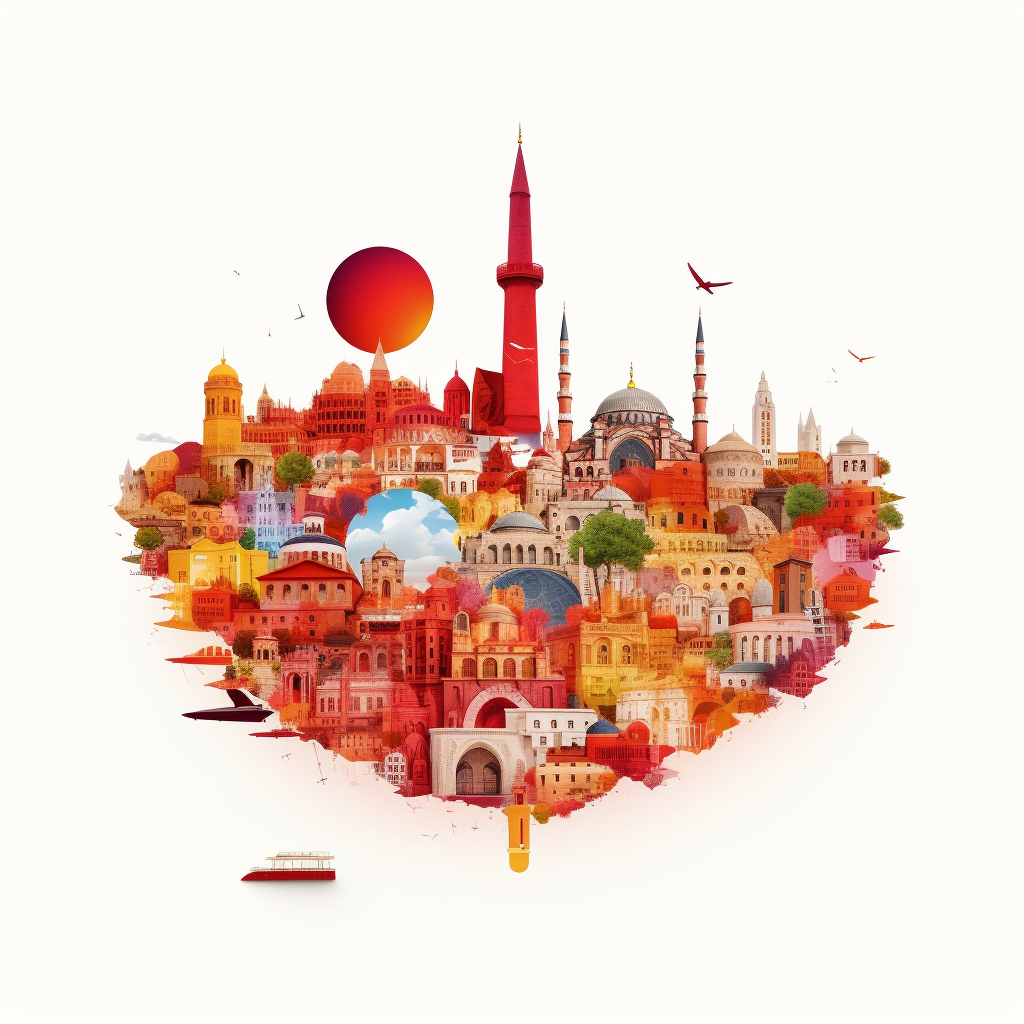 Famous tourist attractions of Turkey collage on white background