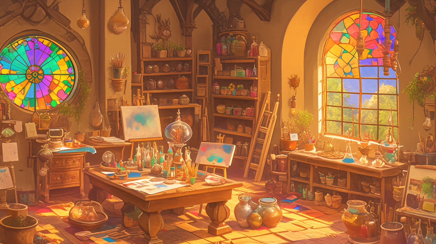 Fantasy Artist Studio Setup with Ghibli Vibes