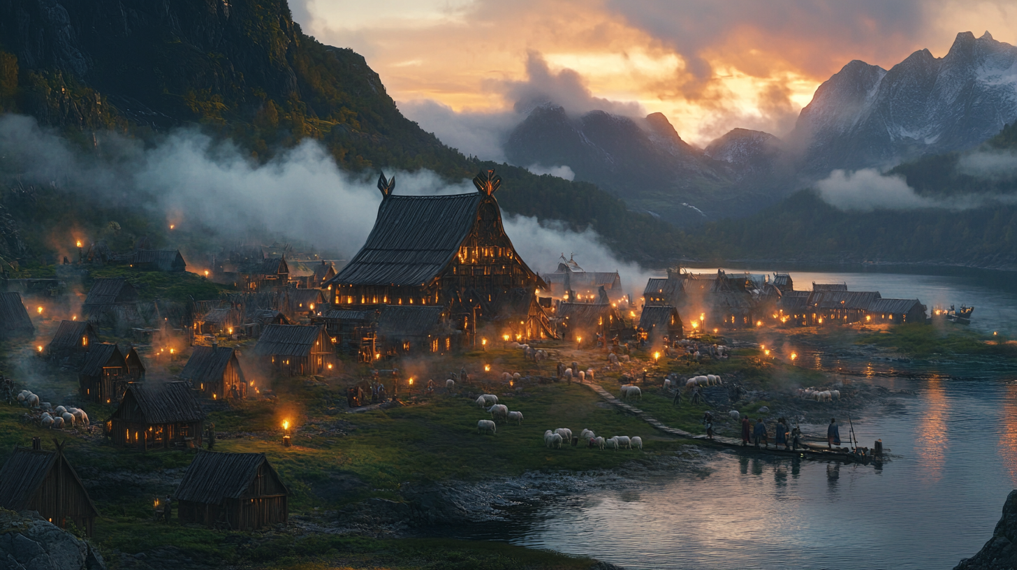 Fantasy D&D universe movie, fortified viking village defended.