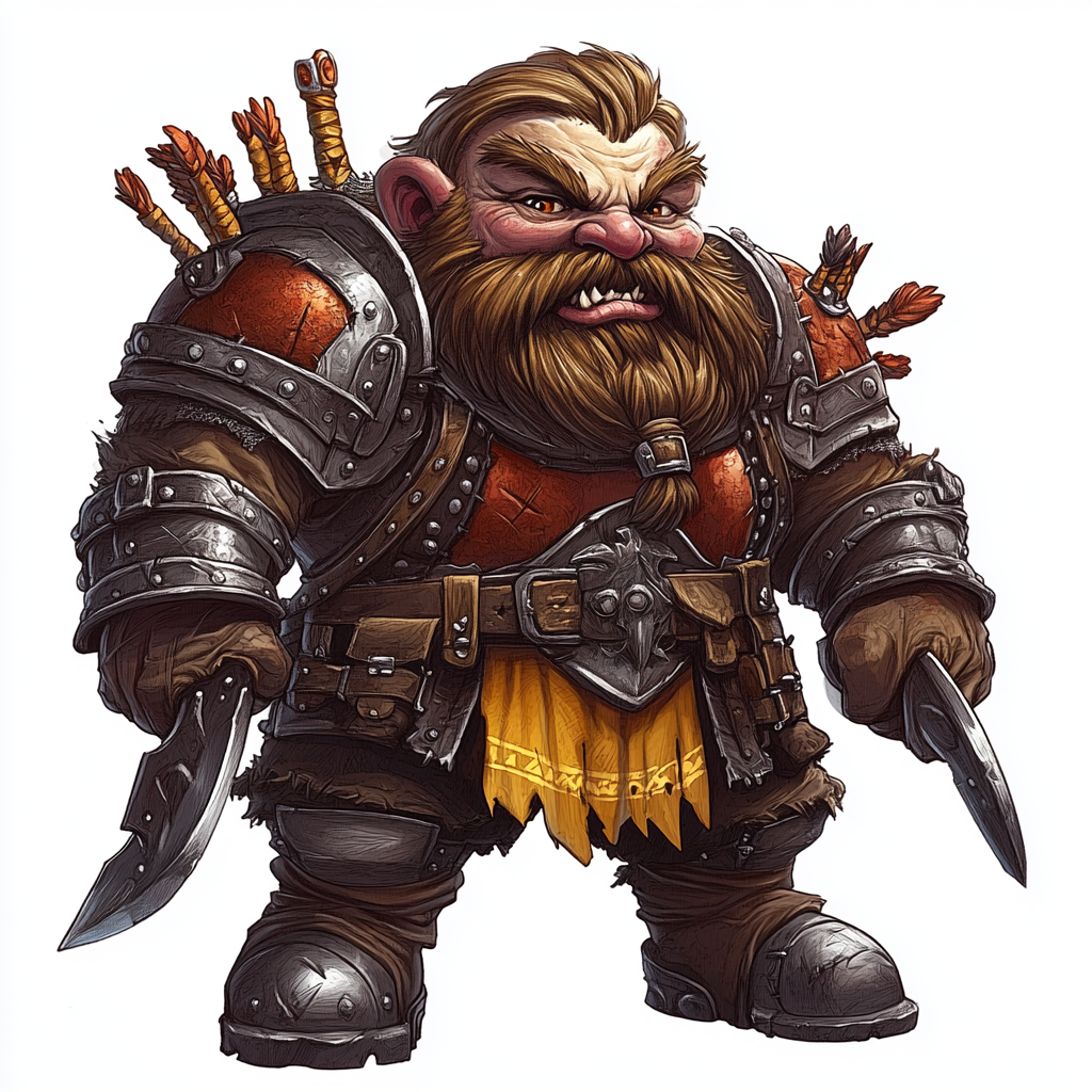 Fantasy Gnome Warrior with Knives and Leather Armor