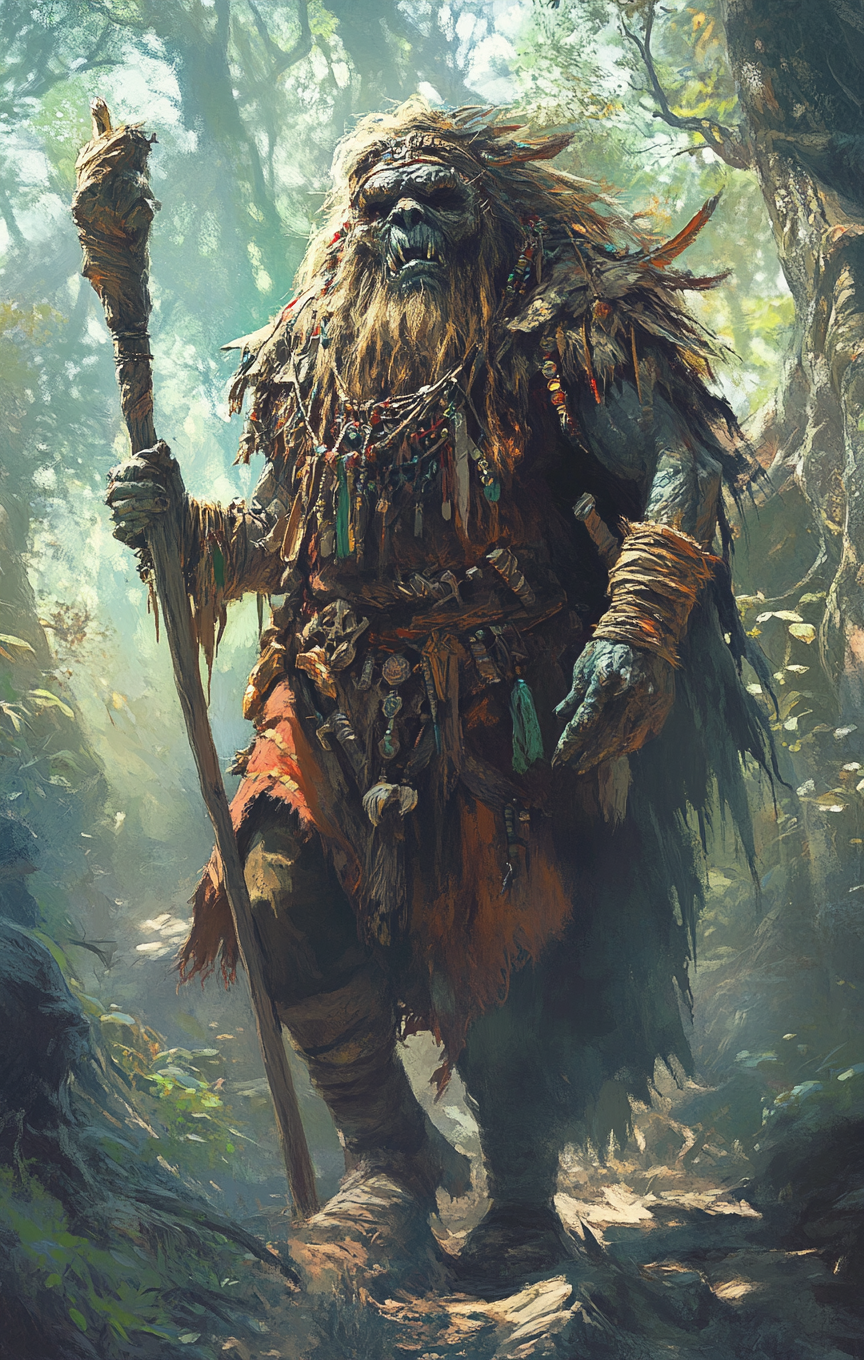 Fantasy Necromancer Troll in Enchanted Forest Setting - D&D Witcher Concept